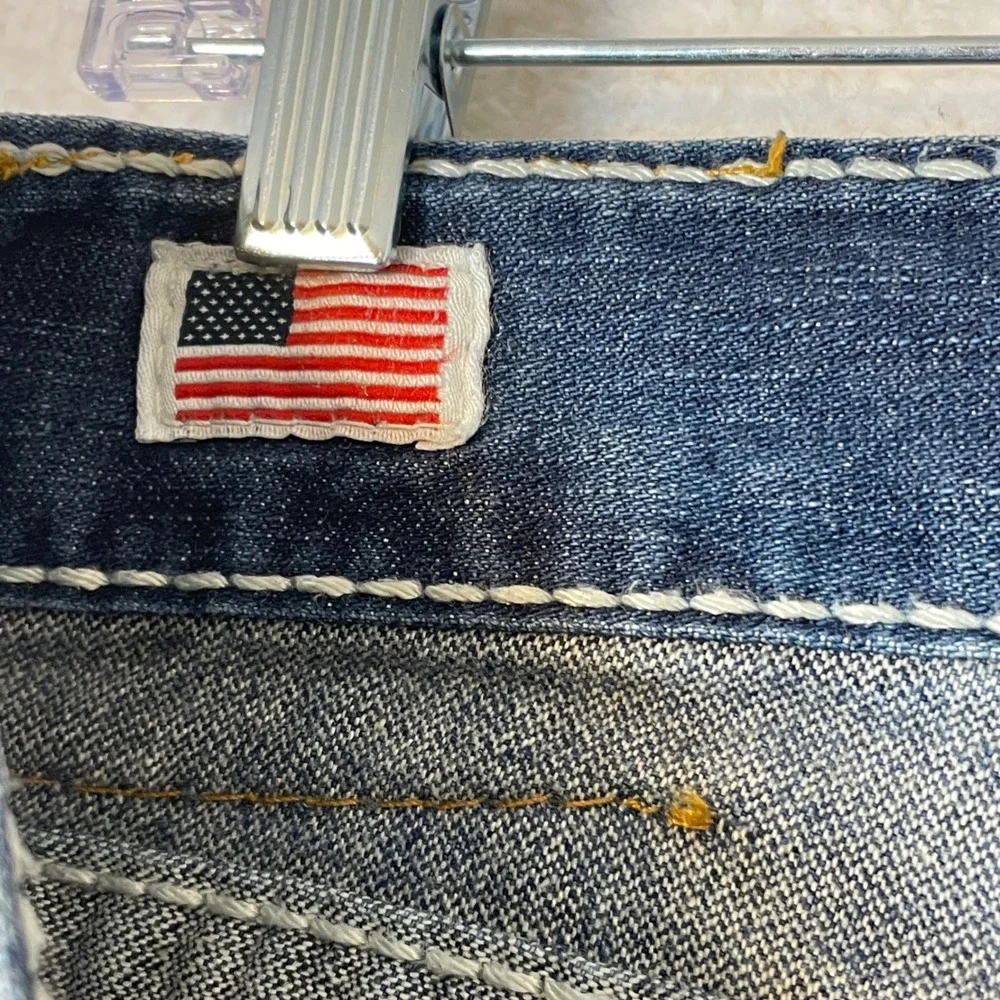 True Religion Mens Super T Straight Jeans Blue White Stitch Made in USA Size 34